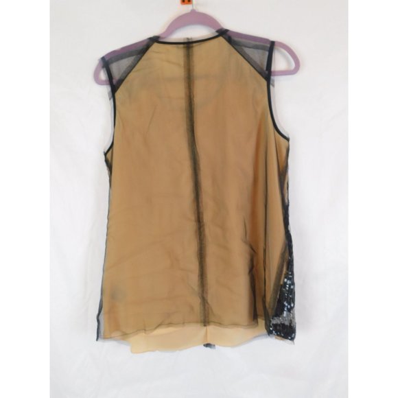 Saks Fifth Avenue Womens Sleeveless Black Net Beaded Sequins Top Size 10 - Picture 2 of 7